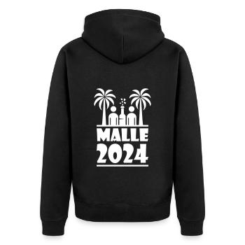 Malle 2024 Mallorca Spruch - Unisex Premium Bio Zip Hoodie - Schwarz - Hinten - Nico (187cm)