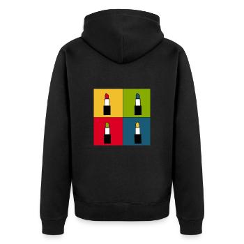 Pop-Art Lippen Lippenstift Poster bunt Geschenk - Unisex Premium Bio Zip Hoodie - Schwarz - Hinten - Nico (187cm)