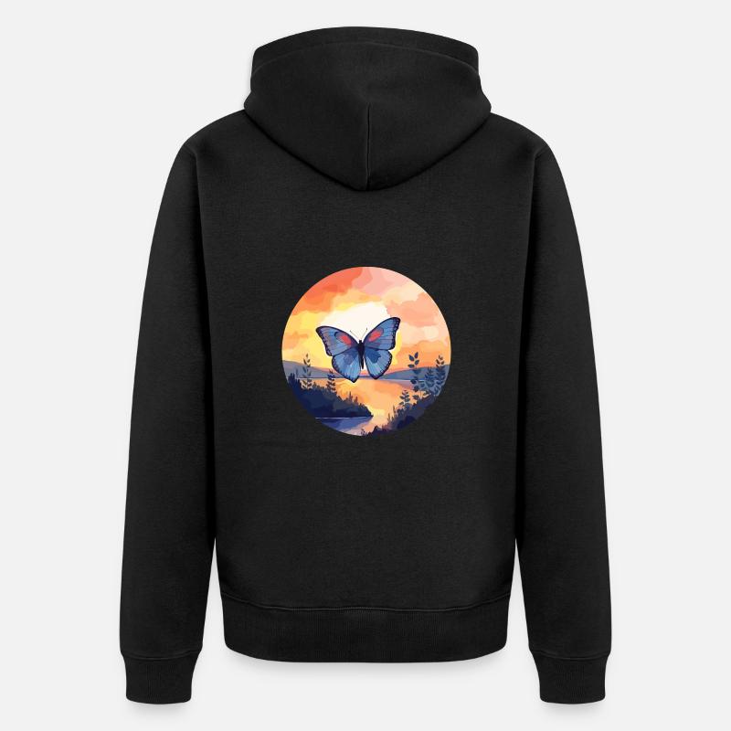 Morpho Papillon Bleu - Veste à capuche bio Premium Unisexe - noir