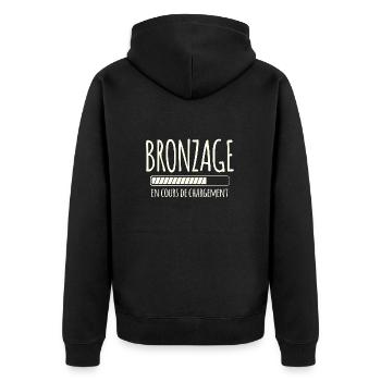 Tan Loading, Summer, Vacation, French - Unisex Premium Organic Zip Hoodie - black - Back - Nico (187cm)