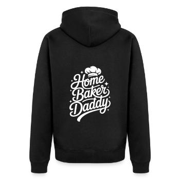 Super Bäcker Papas Club Papa backt am besten - Unisex Premium Bio Zip Hoodie - Schwarz - Hinten - Nico (187cm)
