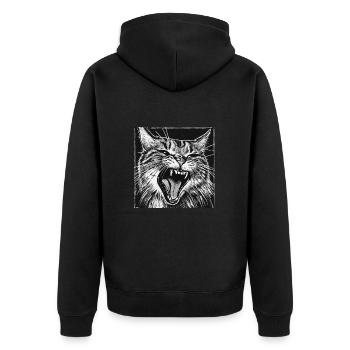 Angry Cat - Unisex Premium Organic Zip Hoodie - black - Back - Nico (187cm)