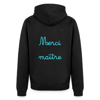 MASTER. THANK YOU. THANK YOU, MASTER. MASTER. MASTER GIFT - Unisex Premium Organic Zip Hoodie - black - Back - Nico (187cm)