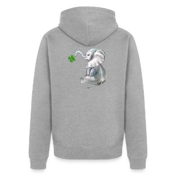 Elefant Glücksbringer - Unisex Premium Bio Zip Hoodie - Grau meliert - Hinten - Nico (187cm)