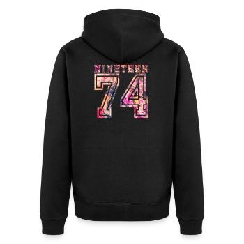 NINETEEN 1974 B - Unisex Premium Bio Zip Hoodie - Schwarz - Hinten - Nico (187cm)