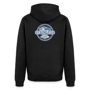 stainless biker shirt born ride road man 1955 - Unisex Premium Bio Zip Hoodie - Schwarz - Hinten - Nico (187cm)