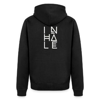 Atmen, Einatmen - Unisex Premium Bio Zip Hoodie - Schwarz - Hinten - Nico (187cm)