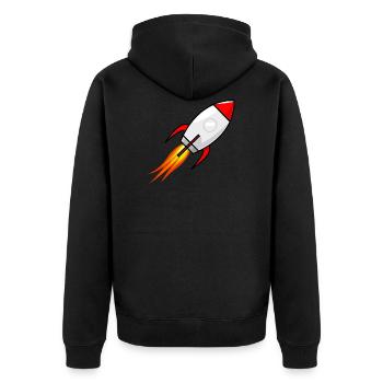 Rakete in Rot - Unisex Premium Bio Zip Hoodie - Schwarz - Hinten - Nico (187cm)