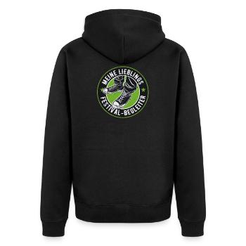 MEIN LIEBLINGS FESTIVAL BEGLEITER - Unisex Premium Bio Zip Hoodie - Schwarz - Hinten - Nico (187cm)