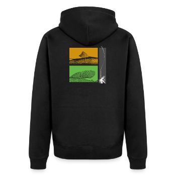 Model 26 - Trout and grayling - Unisex Premium Organic Zip Hoodie - black - Back - Nico (187cm)