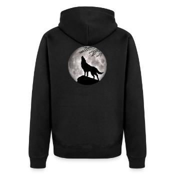Wolf Vollmond Halloween Nacht Albtraum Nightmare - Unisex Premium Bio Zip Hoodie - Schwarz - Hinten - Nico (187cm)