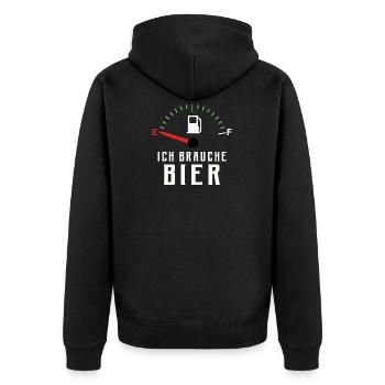 ICH BRAUCHE BIER - Unisex Premium Bio Zip Hoodie - Schwarz - Hinten - Nico (187cm)