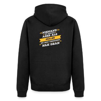 Müller Beruf Geschenk - Unisex Premium Bio Zip Hoodie - Schwarz - Hinten - Nico (187cm)