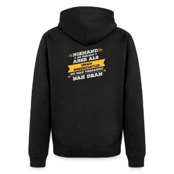 Sprachwissenschaftler Beruf Geschenk - Unisex Premium Bio Zip Hoodie - Schwarz - Hinten - Nico (187cm)