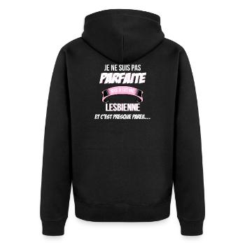 lesbienne cadeau humour - Veste à capuche bio Premium Unisexe - noir - Dos - Nico (187cm)