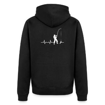 Angler Herzschlag Geschenk Heartbeat angeln fisch - Unisex Premium Bio Zip Hoodie - Schwarz - Hinten - Nico (187cm)