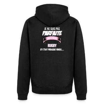 Rugby cadeau humour - Veste à capuche bio Premium Unisexe - noir - Dos - Nico (187cm)