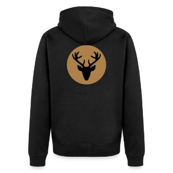 Trachten Weihnachts Motiv HIrschkopf / Dirndl - Unisex Premium Bio Zip Hoodie - Schwarz - Hinten - Nico (187cm)