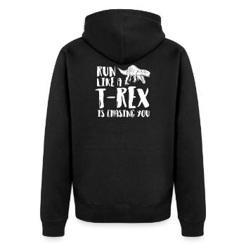 Lustig T-Rex Tyrannosaurus laufen joggen Geschenk - Unisex Premium Bio Zip Hoodie - Schwarz - Hinten - Nico (187cm)