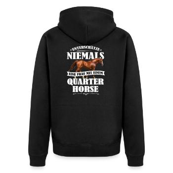 Quarter Horse Pferde Shirt-UNF - Unisex Premium Bio Zip Hoodie - Schwarz - Hinten - Nico (187cm)