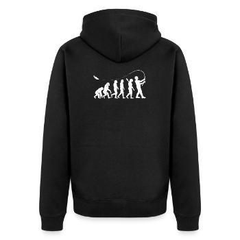 Angler evolution angeln fischen angelrute geschenk - Unisex Premium Bio Zip Hoodie - Schwarz - Hinten - Nico (187cm)