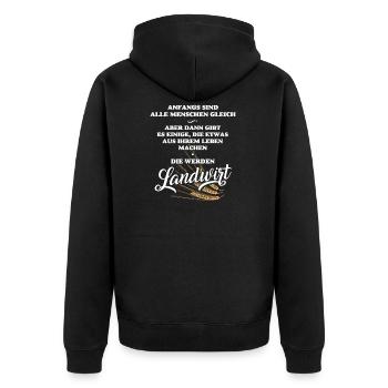 Landwirt-T-Shirt für Männer, Lebensplan f. Bauern - Unisex Premium Bio Zip Hoodie - Schwarz - Hinten - Nico (187cm)