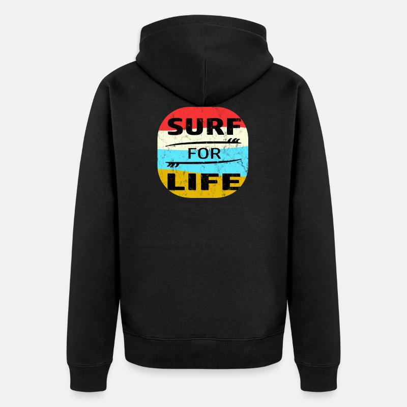 Surfeur, surfer, surf, mer, lac, vagues, vacances, cadeau - Veste à capuche bio Premium Unisexe - noir