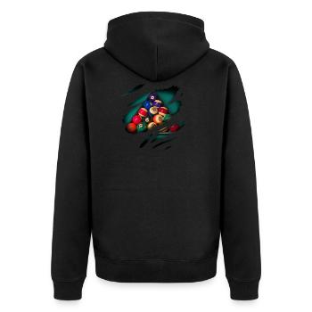 Billard in mir - Unisex Premium Bio Zip Hoodie - Schwarz - Hinten - Nico (187cm)