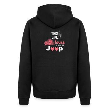 Jeep Fahrerin Liebe Geländewagen Offroad Geschenk - Unisex Premium Bio Zip Hoodie - Schwarz - Hinten - Nico (187cm)