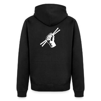 Geschenk Schlagzeuger Drummer Schlagzeugspieler - Unisex Premium Bio Zip Hoodie - Schwarz - Hinten - Nico (187cm)