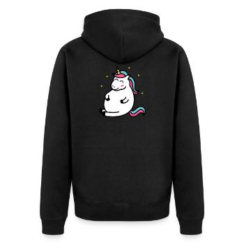 Fat Unicorn Dickes Einhorn Kurven Hunger Geschenk - Unisex Premium Bio Zip Hoodie - Schwarz - Hinten - Nico (187cm)