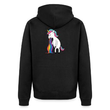 Einhorn Regenbogen Kotze. Kein Bock Lustlos Würgen - Unisex Premium Bio Zip Hoodie - Schwarz - Hinten - Nico (187cm)