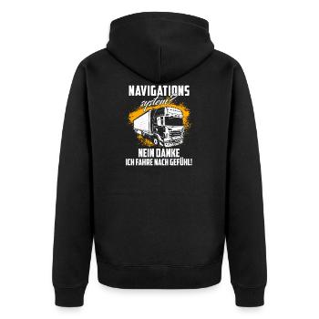 LKW-Fahrer Shirt · Lastwagen · LKW · Fahrer - Unisex Premium Bio Zip Hoodie - Schwarz - Hinten - Nico (187cm)