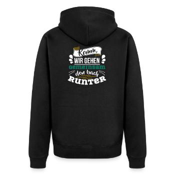 Komm wir gehen gemeinsam den bach runter - Unisex Premium Bio Zip Hoodie - Schwarz - Hinten - Nico (187cm)
