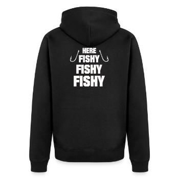 FISHY FISHY FUNNY ANGLER WITH ANGELHAKEN SHIRT - Unisex Premium Organic Zip Hoodie - black - Back - Nico (187cm)