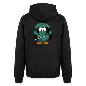 Pinguin Chirurg - Unisex Premium Bio Zip Hoodie - Schwarz - Hinten - Nico (187cm)