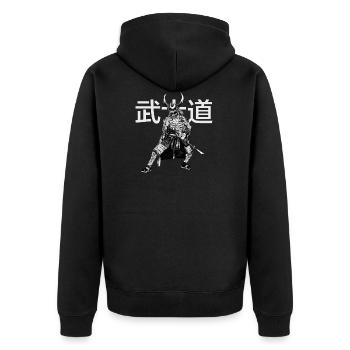 Samurai - Bushido - Unisex Premium Bio Zip Hoodie - Schwarz - Hinten - Nico (187cm)