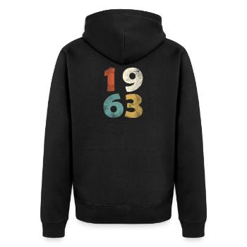 55e anniversaire look rétro - cadeau né en 1963 - Veste à capuche bio Premium Unisexe - noir - Dos - Nico (187cm)