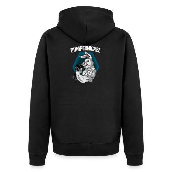 pumpernickel! Rabbits pumping - Unisex Premium Organic Zip Hoodie - black - Back - Nico (187cm)