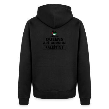 GESCHENK QUEENS LOVE FROM PALESTINE PALESTINA - Unisex Premium Bio Zip Hoodie - Schwarz - Hinten - Nico (187cm)