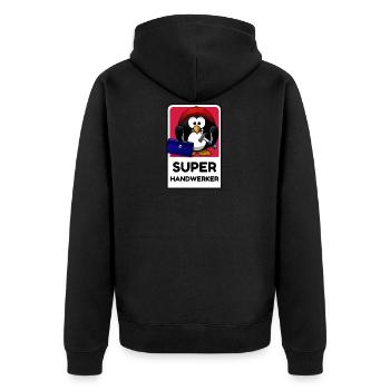 Super Handwerker - lustiger Pingu - Unisex Premium Bio Zip Hoodie - Schwarz - Hinten - Nico (187cm)