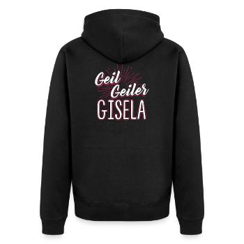 GISELA - geiler - Unisex Premium Bio Zip Hoodie - Schwarz - Hinten - Nico (187cm)