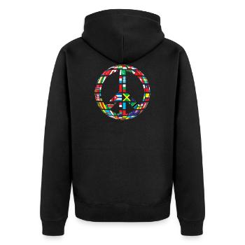 Peace World Peace - Unisex Premium Organic Zip Hoodie - black - Back - Nico (187cm)