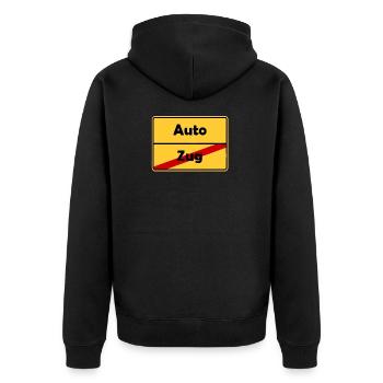 Führerschein Geschenk im Ortsschild Design! - Unisex Premium Bio Zip Hoodie - Schwarz - Hinten - Nico (187cm)