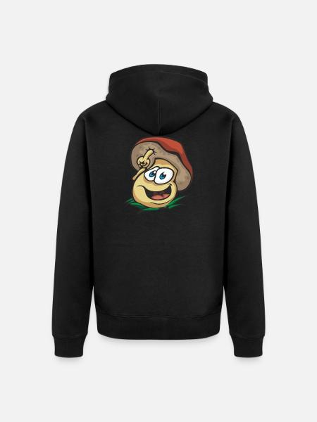 Cooler Pilz große Augen Zeigefinger Aufpassen Gras - Premium økologisk unisex-hættejakke - sort