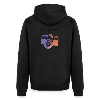 Caméra Strasbourg France - Veste à capuche bio Premium Unisexe - noir - Dos - Nico (187cm)
