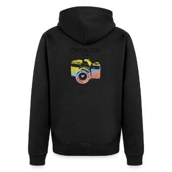 Kolumbien, Cartagena - Unisex Premium Bio Zip Hoodie - Schwarz - Hinten - Nico (187cm)