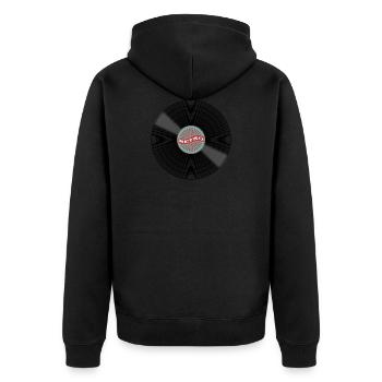 Retro Schallplatte Geschenkidee Musiker DJ Vinyl - Unisex Premium Bio Zip Hoodie - Schwarz - Hinten - Nico (187cm)