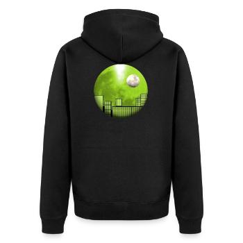 Skyline vor dem Mond mit Mond - Unisex Premium Bio Zip Hoodie - Schwarz - Hinten - Nico (187cm)