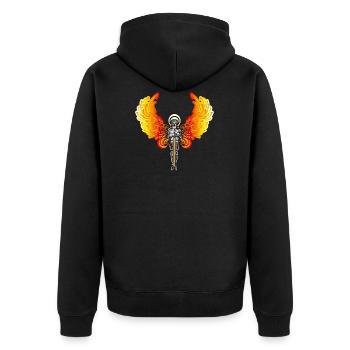 Feuer Engel - Unisex Premium Bio Zip Hoodie - Schwarz - Hinten - Nico (187cm)